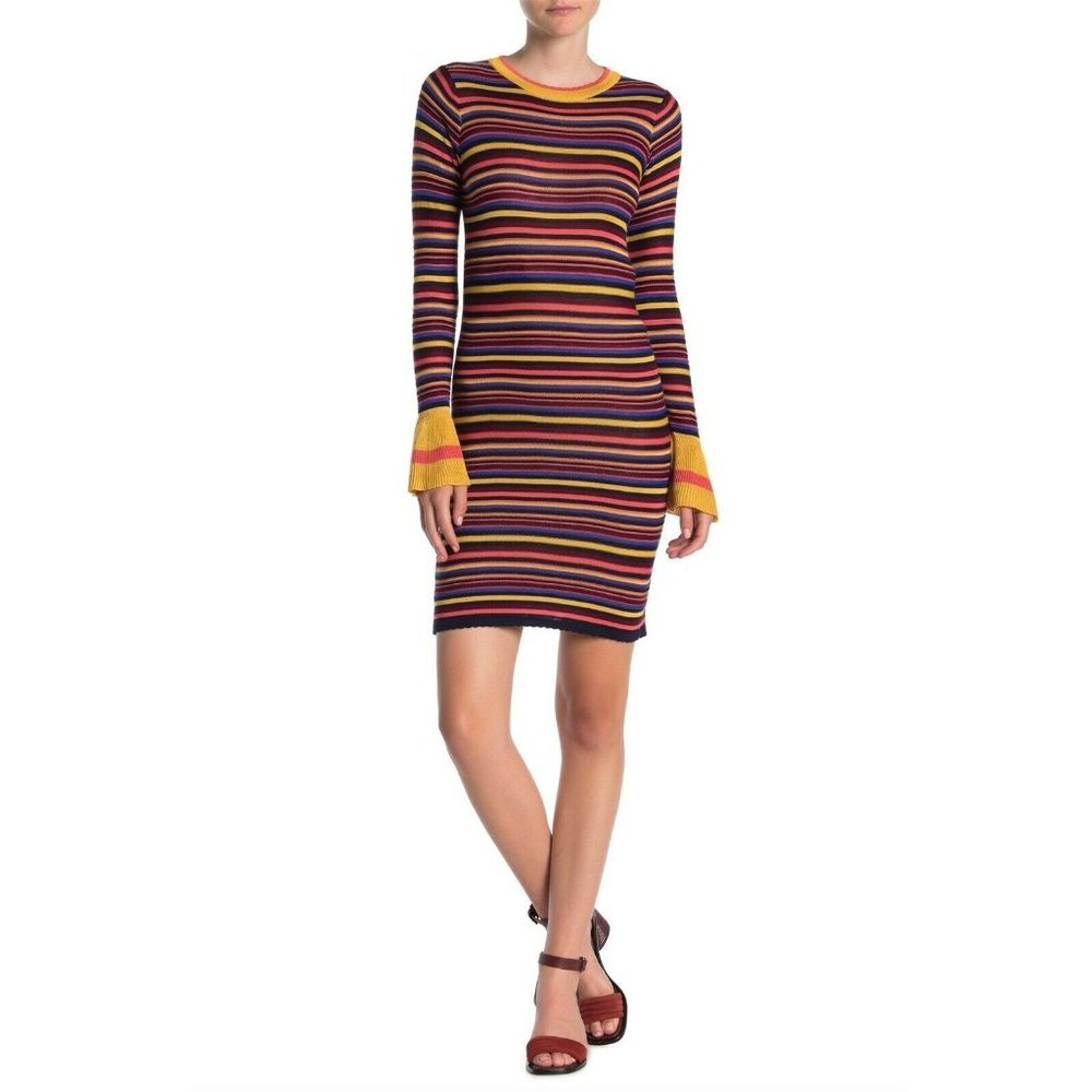 Sweet Rain Women's Knit Stripped Bell Sleeve Dress